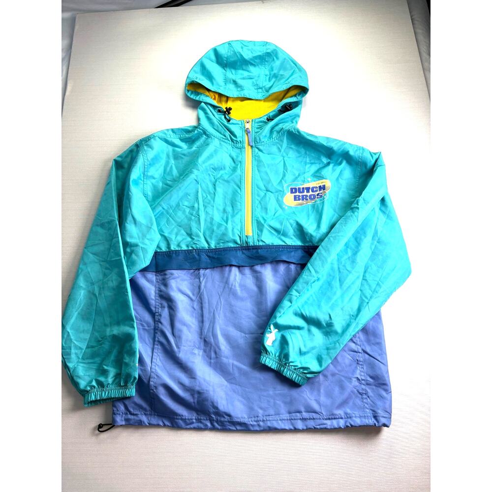 Dutch Bros colorblock hooded adjustable lightweight windbreaker size medium
